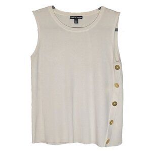 NWOT Ivory Cable and Gauge Ribbed Sleeveless Sweater with Gold Buttons Sz M